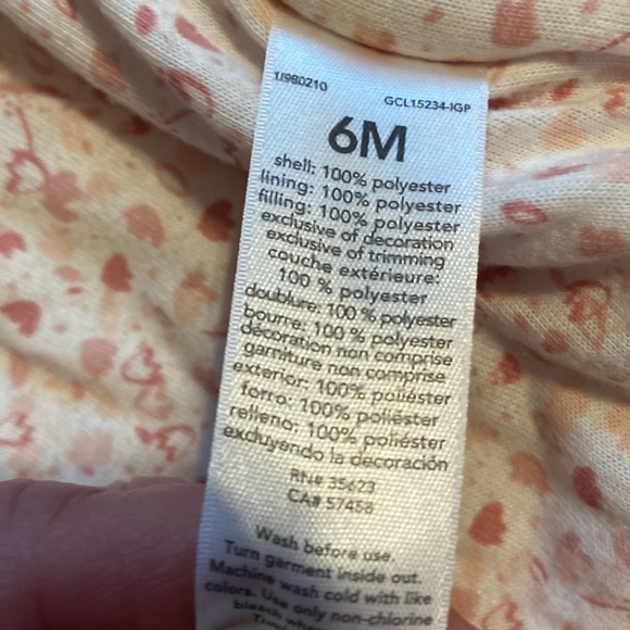 Carter’s Baby Girl Size 6 Months Pale Pink Warm Fall Winter Full Body Coat - Picture 9 of 12